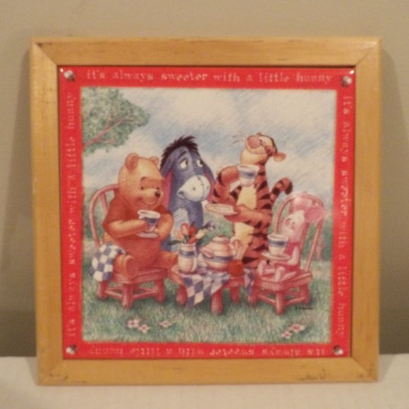 +Vintage Disney Simply Pooh Tile Trivet Wall Hang Winnie Piglet Eeyore & Tigger - Picture 1 of 4